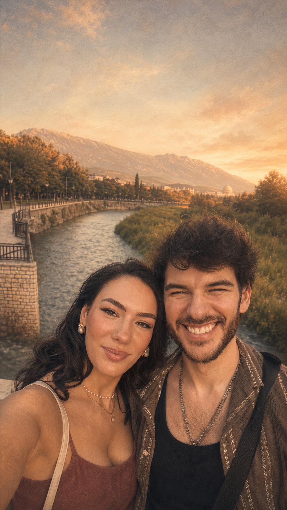 Christopher and Giorgia in Tirana at sunset